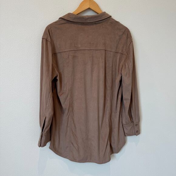 Bagatelle Collection Faux Suede Leather Taupe Brown Button Up Shirt Size M - Picture 2 of 8